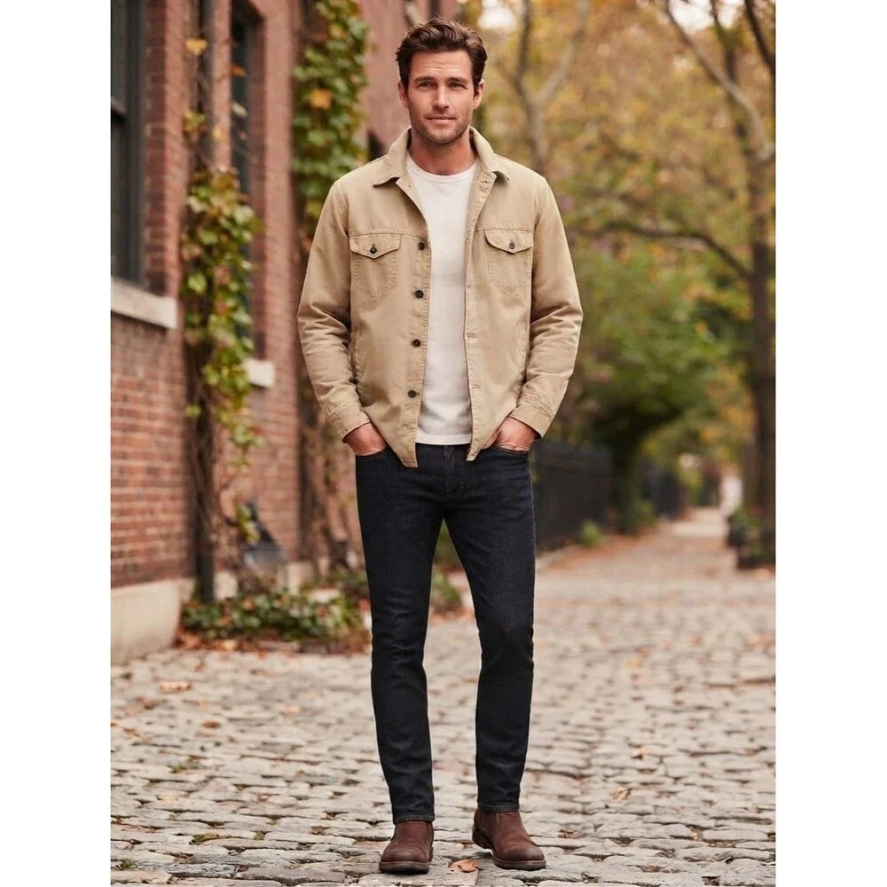 J.Crew Men's Canvas Chore Shirt Jacket Tan Lined Size XL 60587 Utility Field